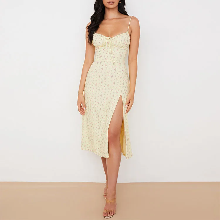 Custom Print Midi Dress Square Neck Slip Floral Ladies Dress Women Summer Dress 2021