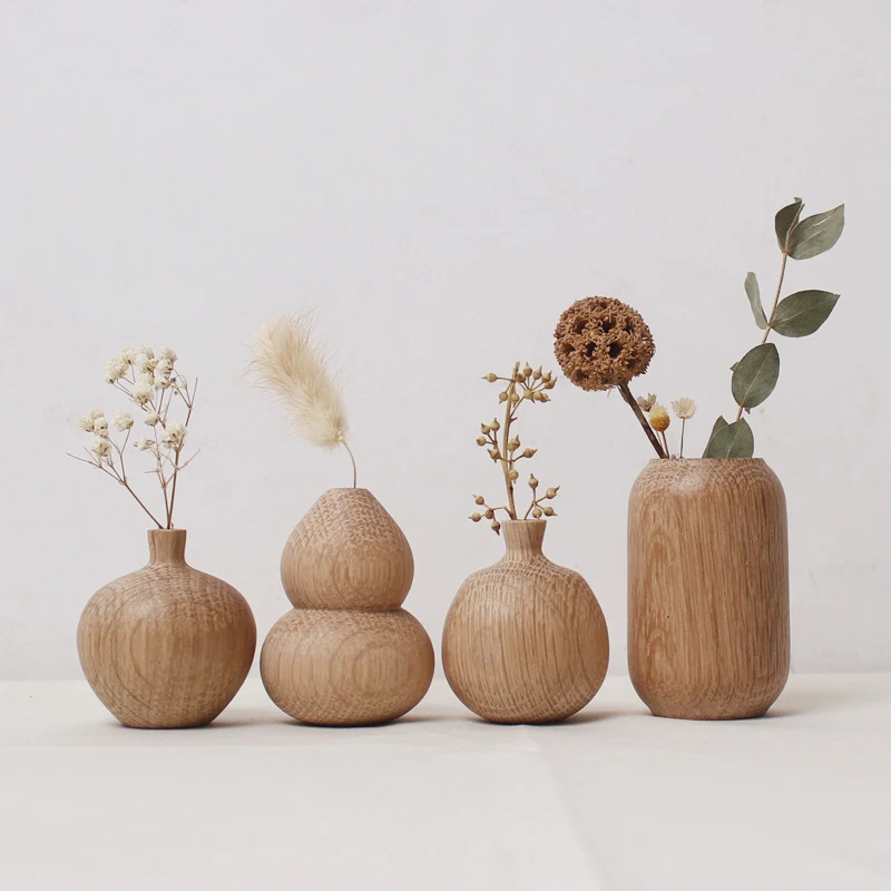 Ins Wooden Vase for Flowers Plants Minimalism Art Vases Plants Pot Flower Arrangement Bottle Tabletop Ornaments Home Decor