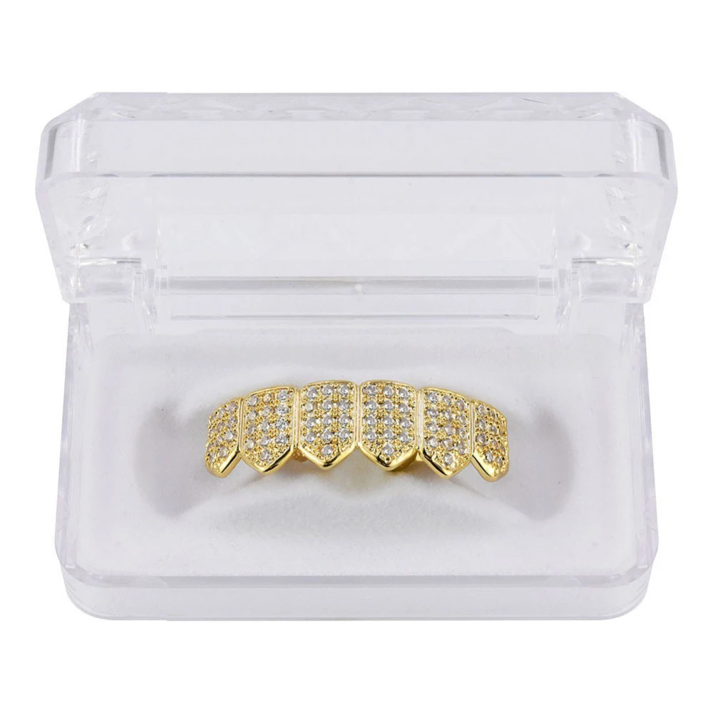 Hip Hop Grills Teeth Grillz Gold Color Plated High Quality Tooth Micro Pave CZ Top & Bottom GRILL Mouth