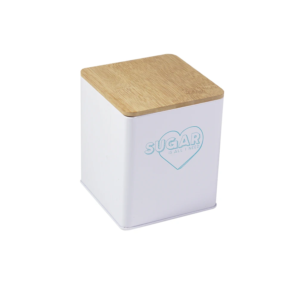 Oem Factory Customized Square Tea Tin Cans Wholesale Candy Sweet Sugar Tin Metal Tin Cans For Tea With Bamboo Lid