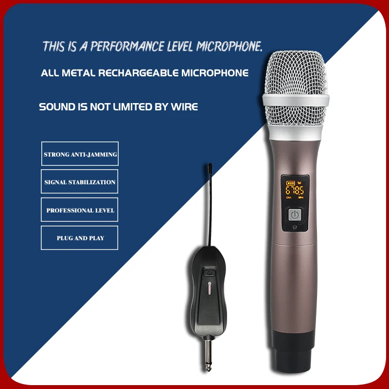EPXCM Wireless Handheld Microphone UHF Segment FM Microphone Live Singing Church Host Home Outdoor Performance Show Digital Mic