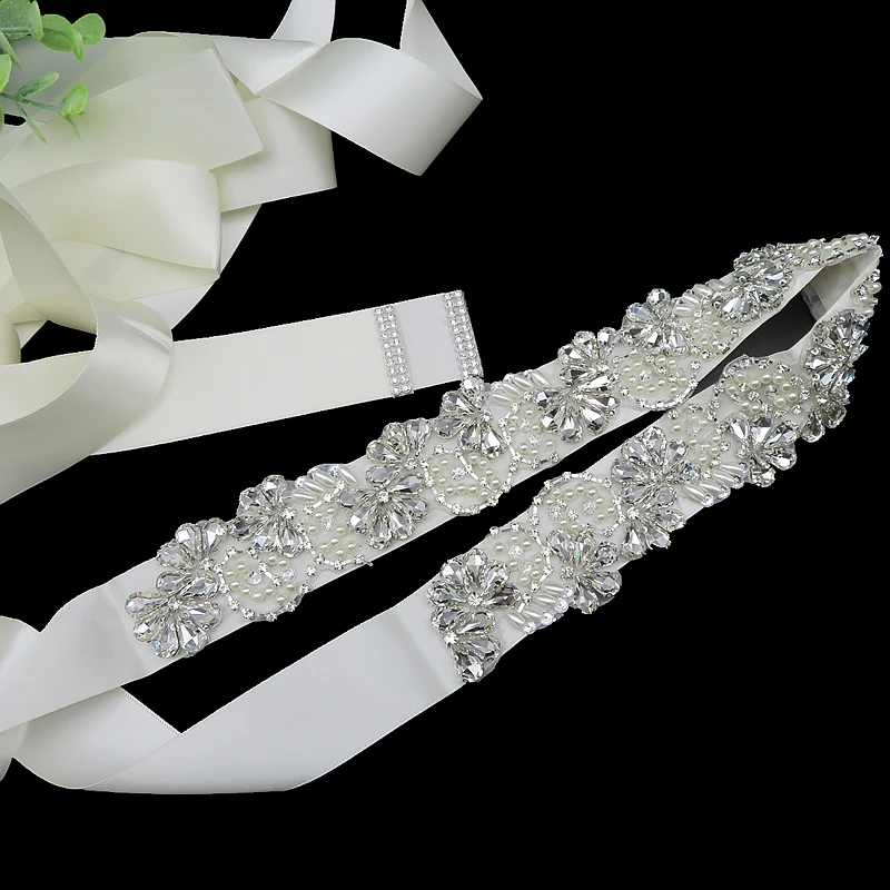 
New Design Pearl Crystal Beaded Bridal Sashes Rhinestone Applique Wedding Belts for Bride Bridesmaids Formal Dress 