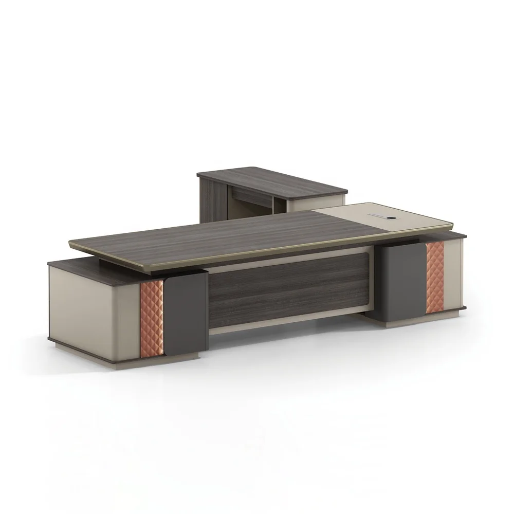 Contemporary Office Furniture Corner Chairman Ceo Boss Luxury L Shaped Office Table Set Executive Working Desk Factory Design