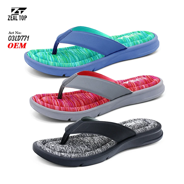 Chinese New Design Summer Fabric Wholesale Custom Women Cozy EVA Memory Foam Casual shoes Flip Flops Sandals with logo
