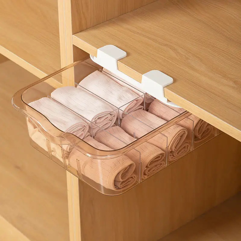 Factory Price Self-adhesive Under The Desk Drawer Powerful Desktop Office Storage Box Plastic Hidden Drawer Box With Cover