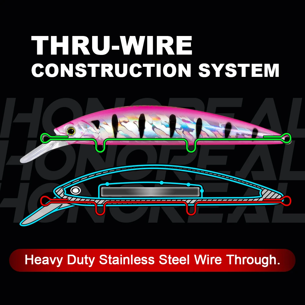 HONOREAL 110mm 39g Thru-Wire Construction Minnow Lure Bent Deep Diving Saltwater Sea Bass Fishing Long Casting Plastic River