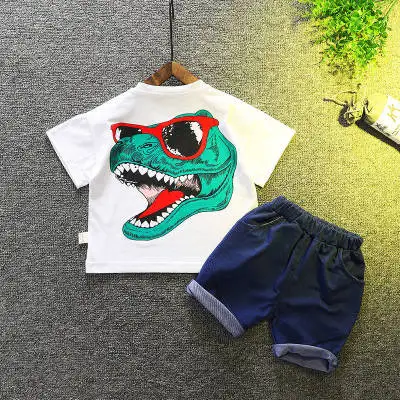 2019 summer new Korean short-sleeved two-piece children cartoon dinosaur Kids suit Infant Boys kids wear baby boy clothes