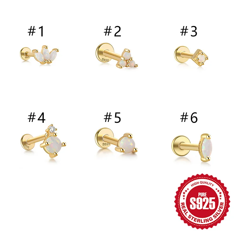 Fine 925 Silver Opal Stud Earrings For Women 18K Gold Plated 925 Sterling Silver Opal Puncture Earrings Fashion Jewelry set