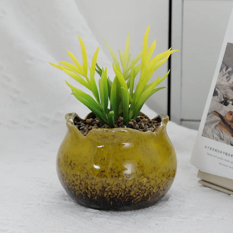 Office Home Decor Gradient Kiln Transformed Ceramic Flower Pot  Desktop Green Plant Succulent Flower Pot