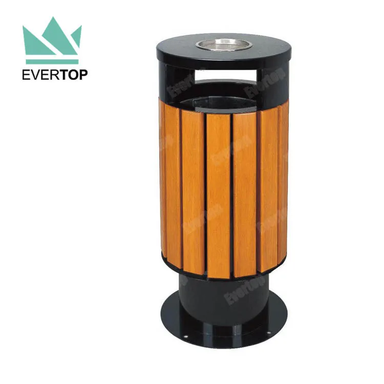 DA-78F 33L Double Opening w/Ash Tray Top Outdoor Bin Wooden Outdoor Dustbin Waste Bins for Outdoor Gardens Wood Trash Bin