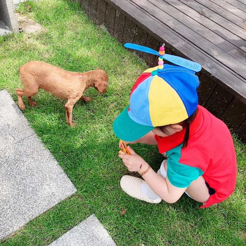 Hot Kids and Adult Helicopter Propeller Baseball Caps Colorful Patchwork Cap Hat Bamboo Dragonfly Parent-child Snapback Caps