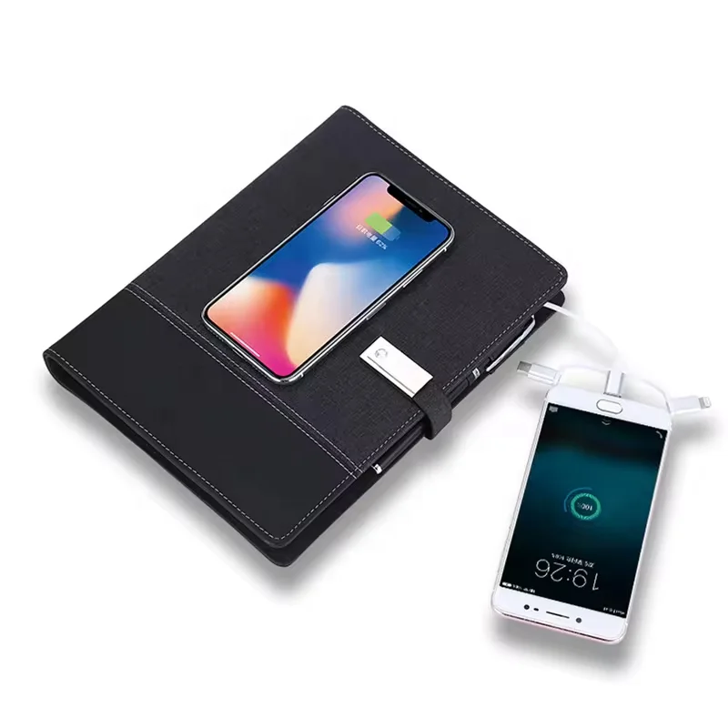 Custom Business Portable USB Phone Charger Multifunctional Power Bank with Wireless Charging U Disk & Loose Leaf Notebook Gift