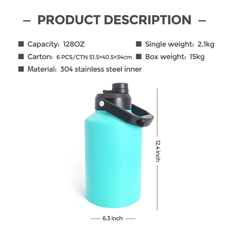 128oz Vacuum Insulated Water Bottle Half Gallon Stainless Steel Double Walled Water Jug Insulated Water Bottle