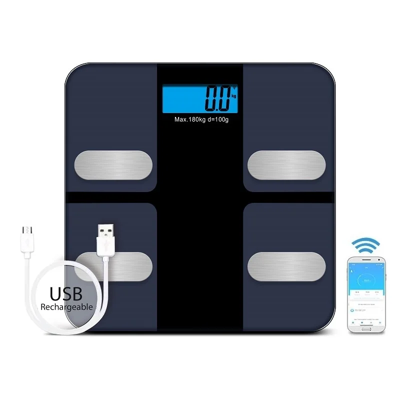 USB перезаряжаемая батарея WIFI весы для тела умные BMI вес с Ios и Android App
