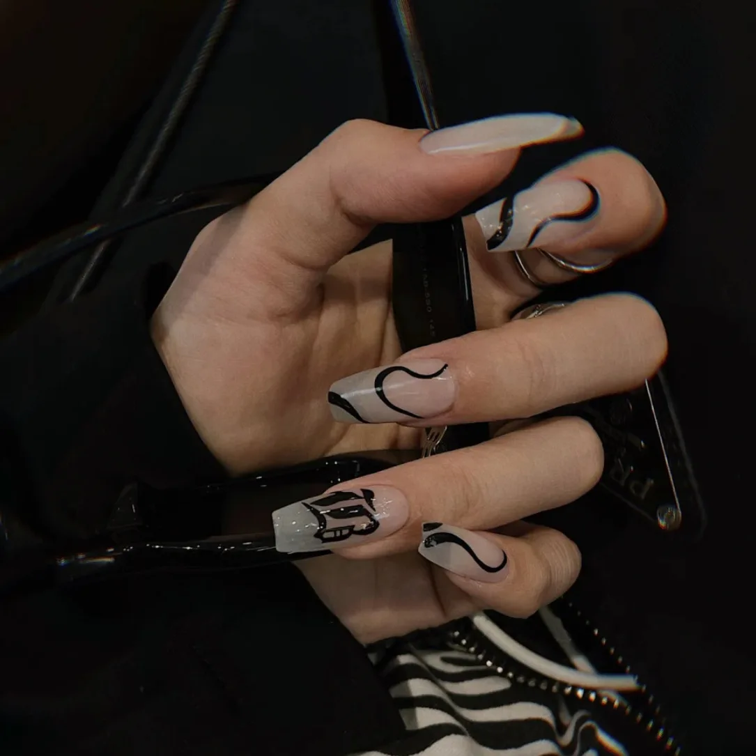 Coffin Acrylic French Style Artificial Fingernails Nail Art Custom Luxury False Nails Press On Nails Mikiwi