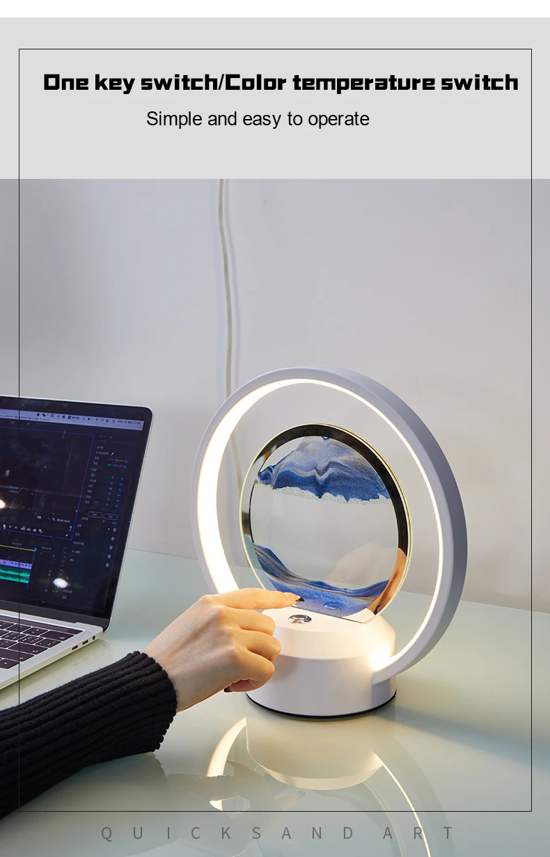 Quicksand Painting Ornament Led Table Lamp Moving Sand Art Picture Deep Sea Flowing Sand Frame Room Decor Light Bed Lamp