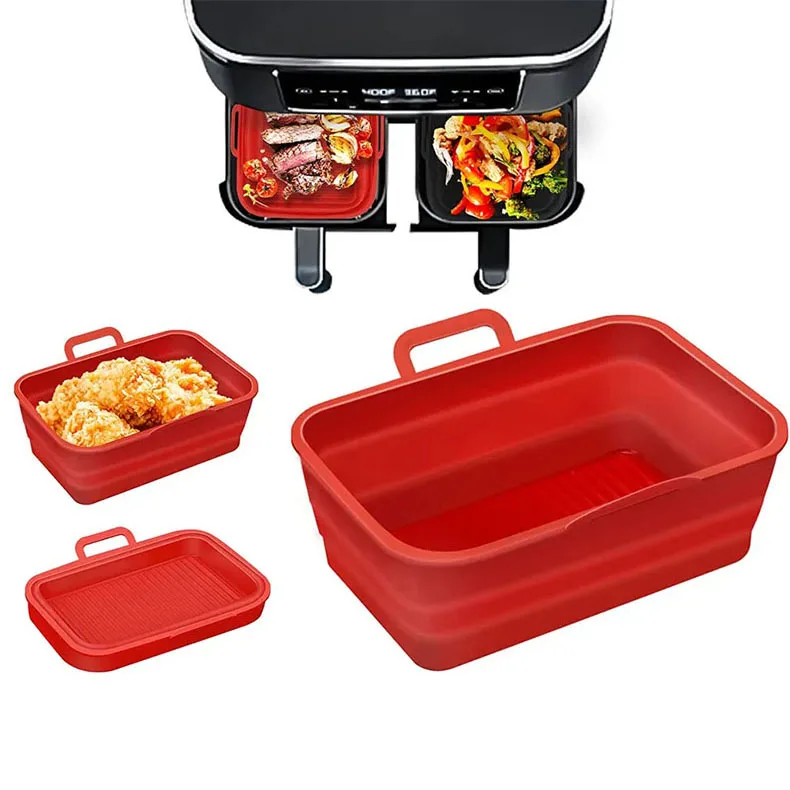 Popular Reusable Silicone Airfryer Liner Basket Rectangle Air Fryer Grill Food Mat Recyclable Fried Pan And Baking Tray Airfryer