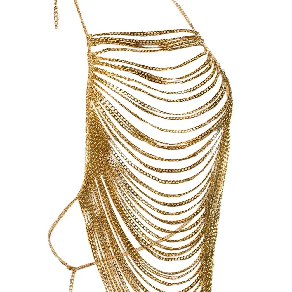 Brave Light Stainless Steel Ba Chain Jewelry Rock Star Necklace Multilayer Evening Dress Decoration Long Body Chaindance Clothes