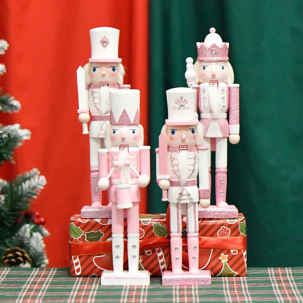 New Style Lovely Pink Glitter Soldier Nutcracker 30cm 12inch Wooden Christmas for Xmas Decor