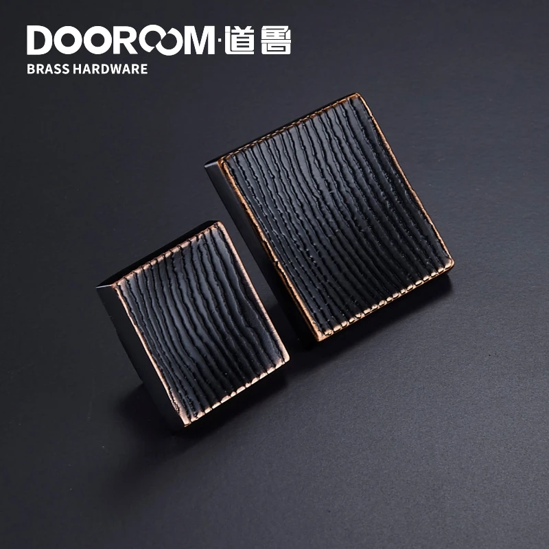 Dooroom Brass Furniture Handles Modern Square Knobs Cupboard Drawer Wardrobe Dresser Personalized Wood Grain Pulls Knobs