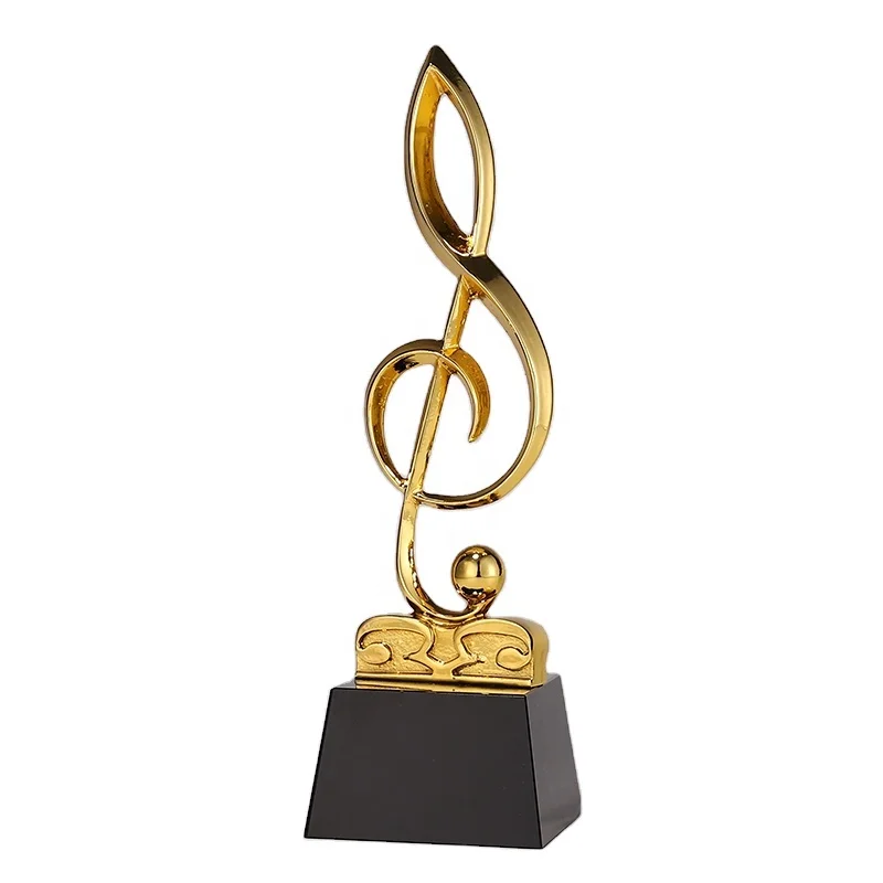 Customized Gold Metal Musical Note Crystal Trophy Glass Music Awards Plaque With Black Base