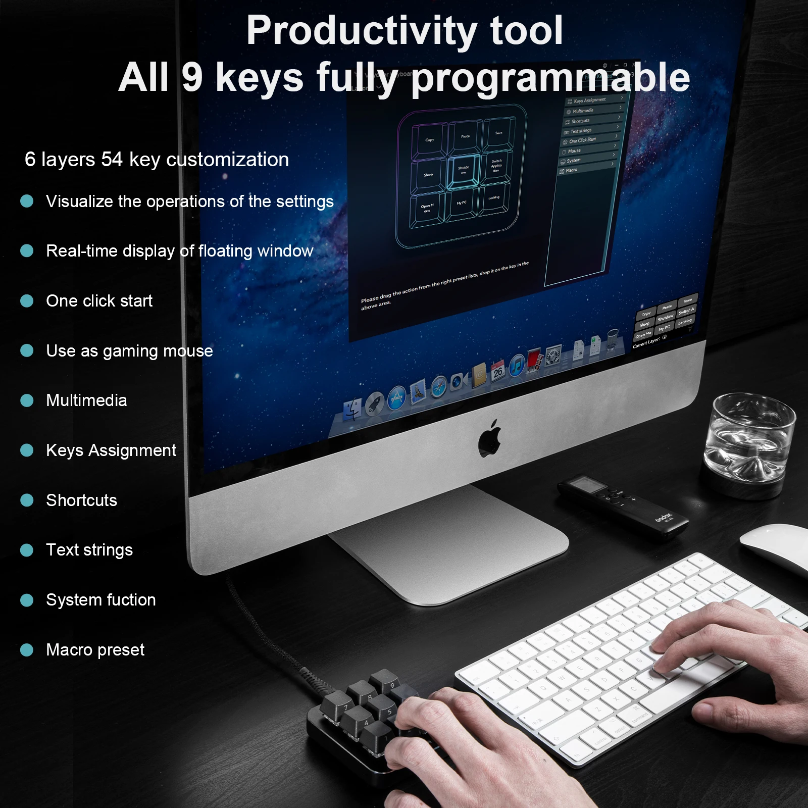 Portable Keyboard Computer Mini One-Handed Small Smart Studio Mechanical Wired Gaming Keyboard with 9 Fully Programmable Keys