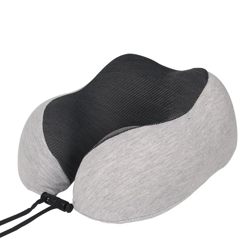 MU Custom logo knitted cotton neck pillow travel neck pillow u-shaped comfortable cervical travel car memory foam travel pillow