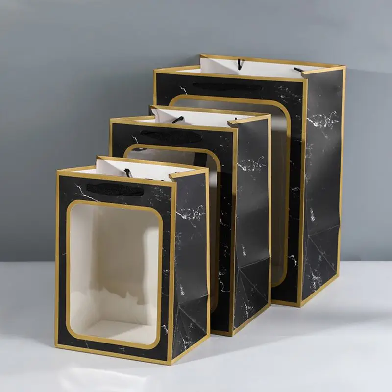 Wholesale Creative Waterproof Flower Paper Gift Bag Bouquet Handbag With Pvc Transparent Window