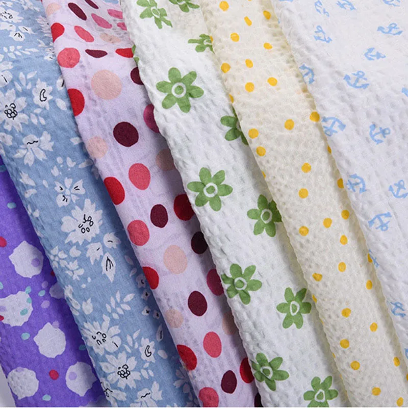 100% Cotton Wrinkled Floral Fabric For Making Ladies Spring Summer Dress