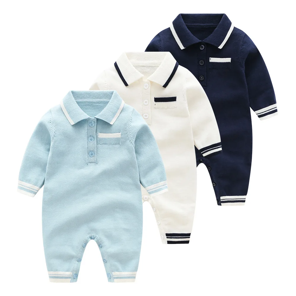Custom Baby Infant Clothes Girls Boys Baby Clothing Set 100% Cotton Solid Color Knitted Newborn Baby Romper Coat Of Winter