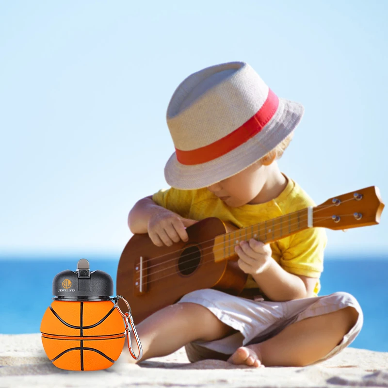 Custom Eco-Friendly Folding Rubber Basketball Shape Silicone Sport Collapsible Drinkware Silica Gel Foldable Water Bottle