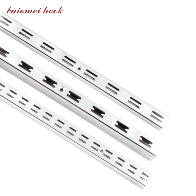 Metal Chrome Plating Twin Channel Slotted Wall Upright For Shelf Bracket
