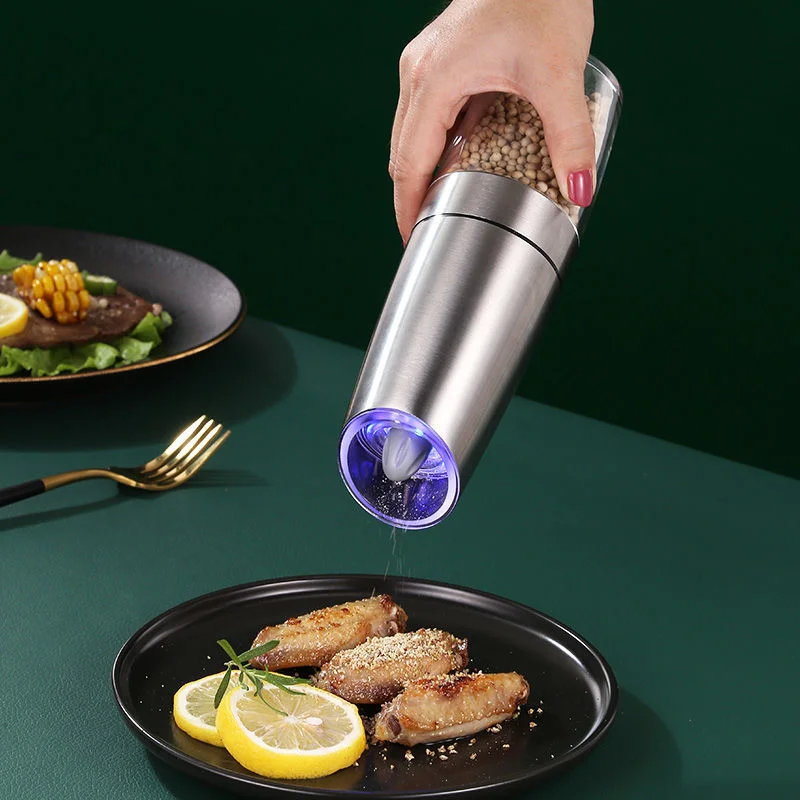 gravity electric pepper grinder,  adjustable salt and pepper grinder ,battery operated stainless steel spice grinder