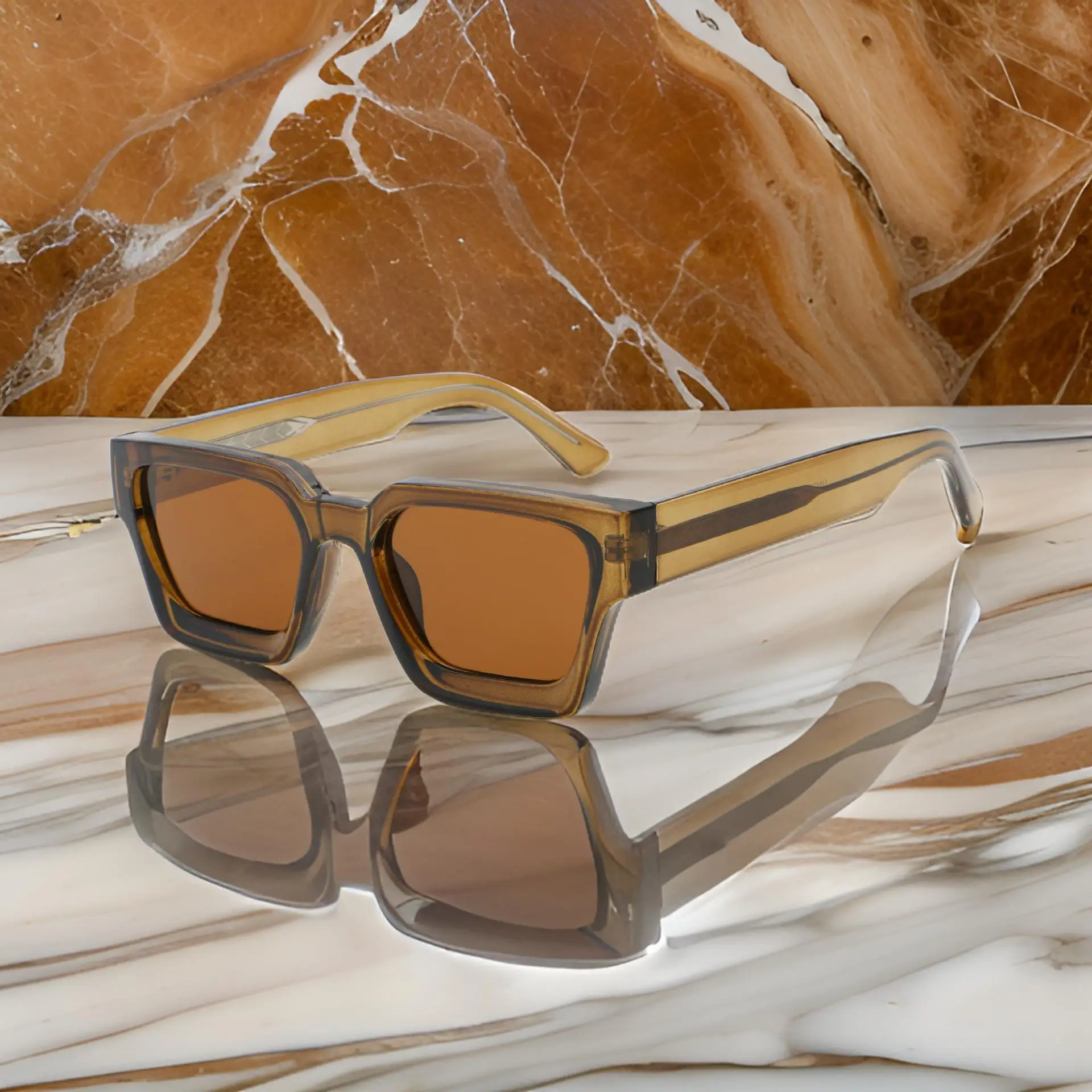 2024 Handmade Custom logo high-end unisex propionic acid sunglasses uv400 vintage large thick frame metal core square sunglasses