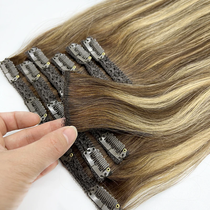Wholesale Hair Vendors High Quality 100% Russian Remy Seamless Clip in Hair Extensions Can Customized Color Lace Clip In Hair