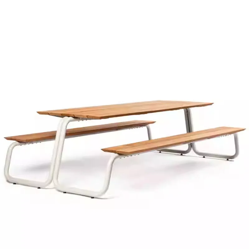 Modern Outdoor Aluminum Alloy & Iron Long Table Chair Anti-Corrosion Wood Garden Bench for Park Community & Public Places