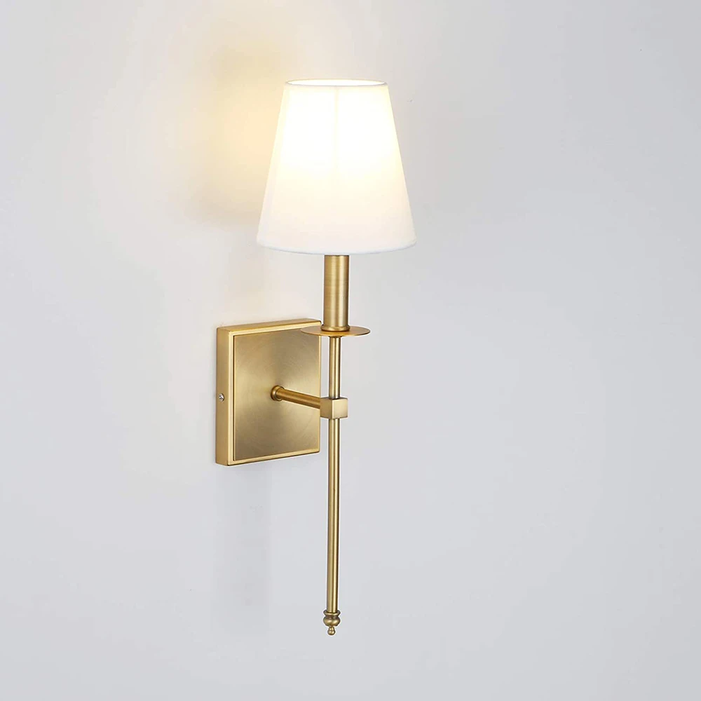 American  Rustic Flared White Textile Design Modern Led Metal Living Room Wall Sconce Lamp for Hotel Rooms