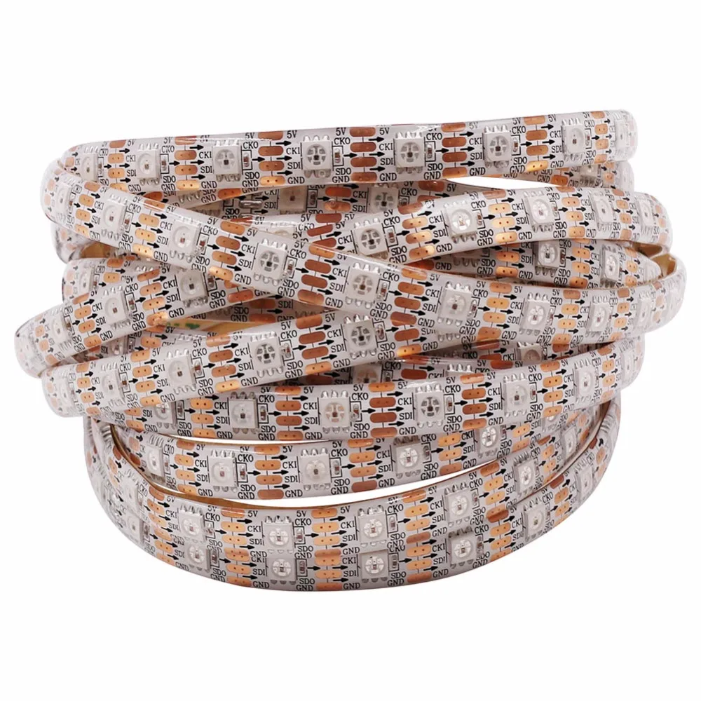APA102 1 м до 5 DC5V цифровой полосы света Smart LED пикселей 30/60/144 светодиодов/m IP30/IP65/IP67 водонепроницаемый индивидуально адресуемых