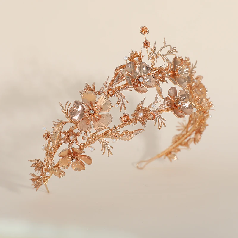 New Design Multi-Layer Wedding Crown And Tiara  Handmade KC Gold Metal Flower Bridal Tiaras