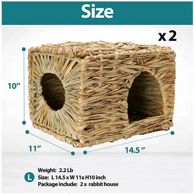 Large Grass House Rabbits Natural Grass Foldable Hut Small Animal Play Hideaway Bed Toys Hay Mat Bunny Guinea Pig Chinchilla