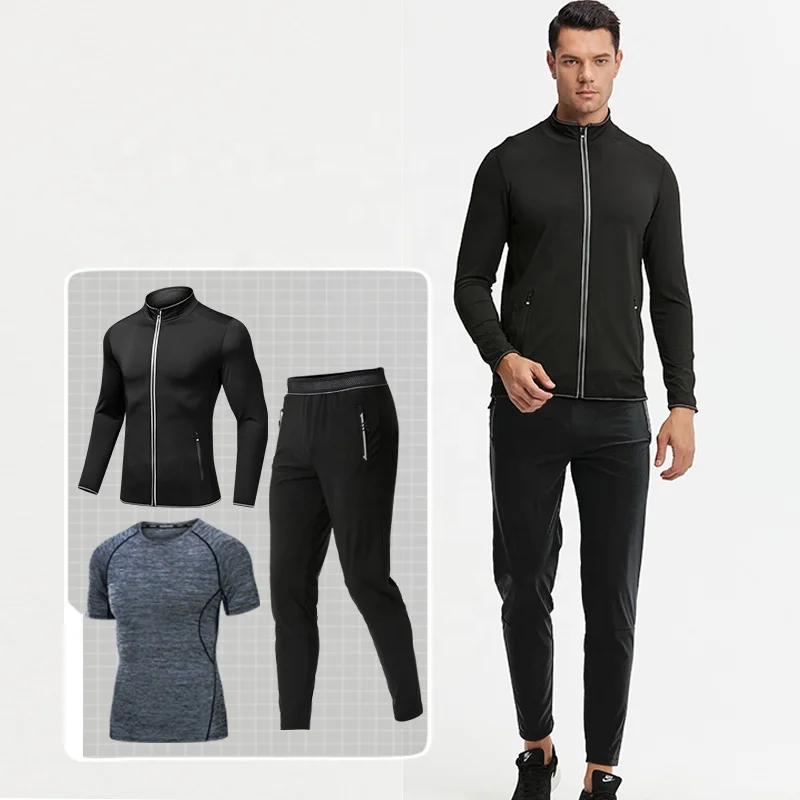 Wholesale 3 Sets Sportswear For Men Gym Training Clothes Running Fitness Apparel No Brand Tracksuits Sportswear Men Custom