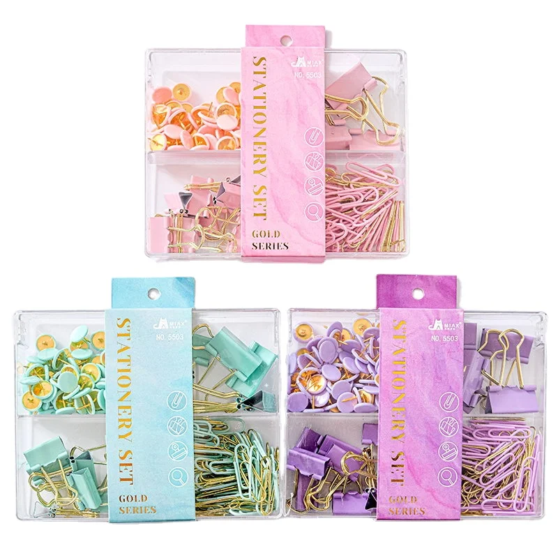 Factory direct supply color long tail clip ticket clip office combination size gold handle dovetail clip binding storage set