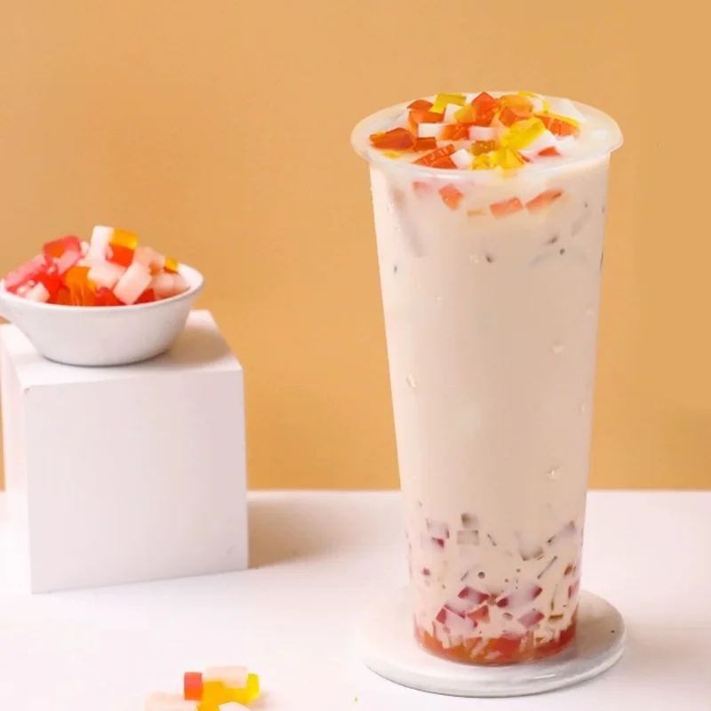 Wholesale delicious low-calorie colorful rainbow konjac jelly bubble tea ingredients