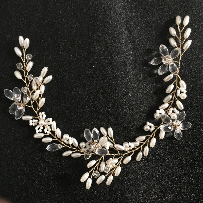 Slbridalwired Кристаллы Стразы жемчуг цветок листьев Свадебная ободок на голову; Свадебные украшения для волос аксессуары для волос для подружки невесты;