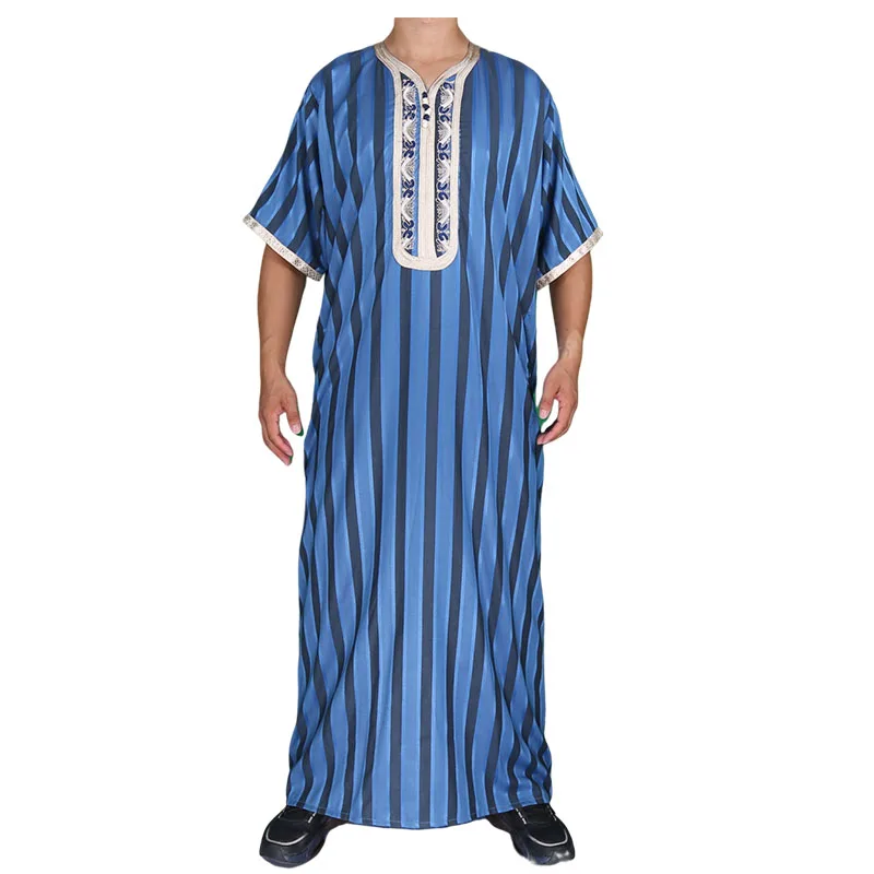 Hot Selling  Moroccan Cotton Made With Striped Islamic New Thobe for Men