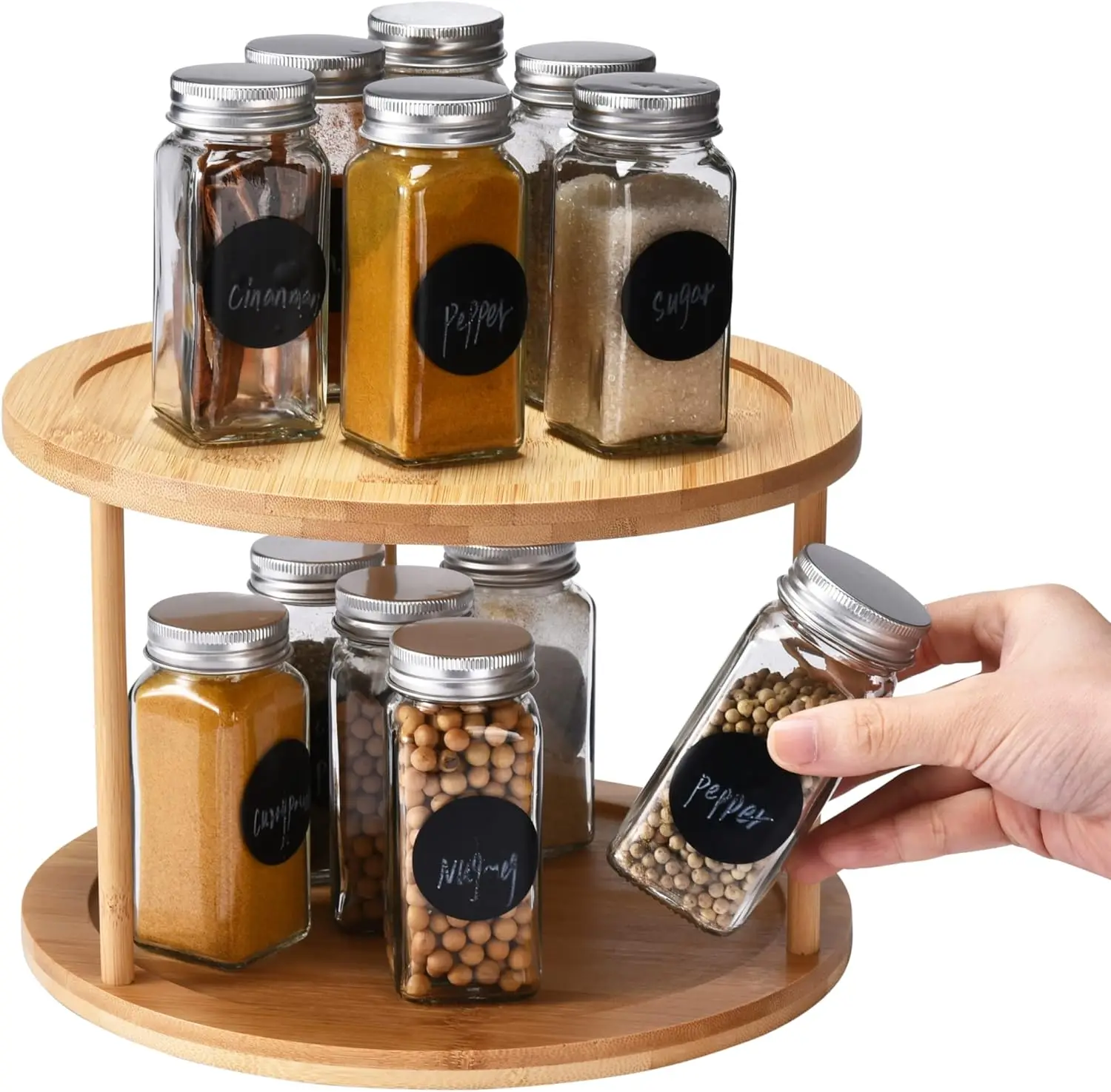 Free samples 2 Tier Lazy Susan Wooden Turntable Tray for Food Serving Best Kitchen Organizer Spice and Snacks
