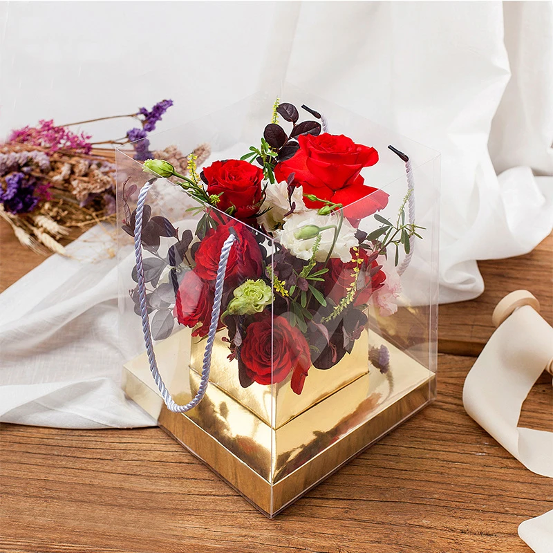 Fall In Color Golden Color PVC Flower Box Transparent Window Rose Boxes