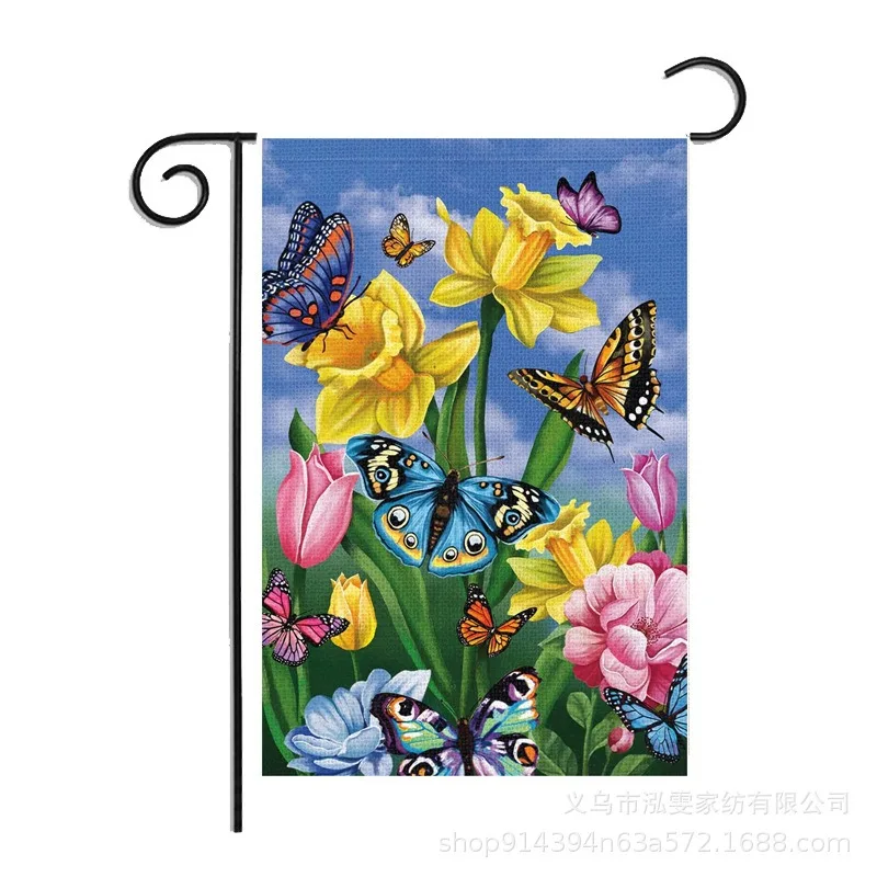 High Quality Sublimation Printing 30x45cm Double Sided Yard Lawn Flag 12x18 Inch Blue Line Blank Garden Flag With Pole Holder