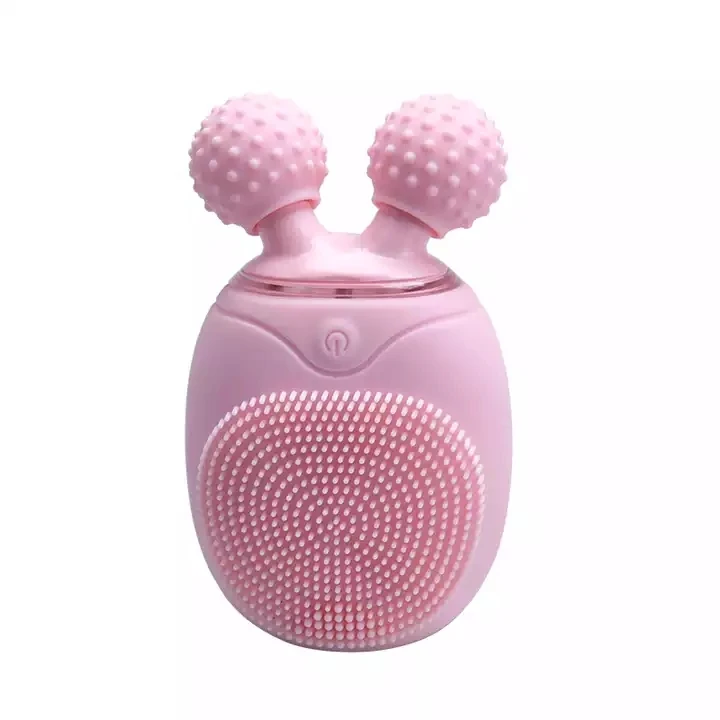 Dropshipping Products 2022 Skin Care Massager 2 in 1 Sonic Vibration Silicone Facial Cleansing Brush With Face Roller