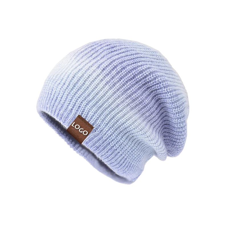 Autumn Winter New Knitted Hat Fashion Gradient Color Tie Dye Warm Hat Casual Rainbow Woolen Hat Woman